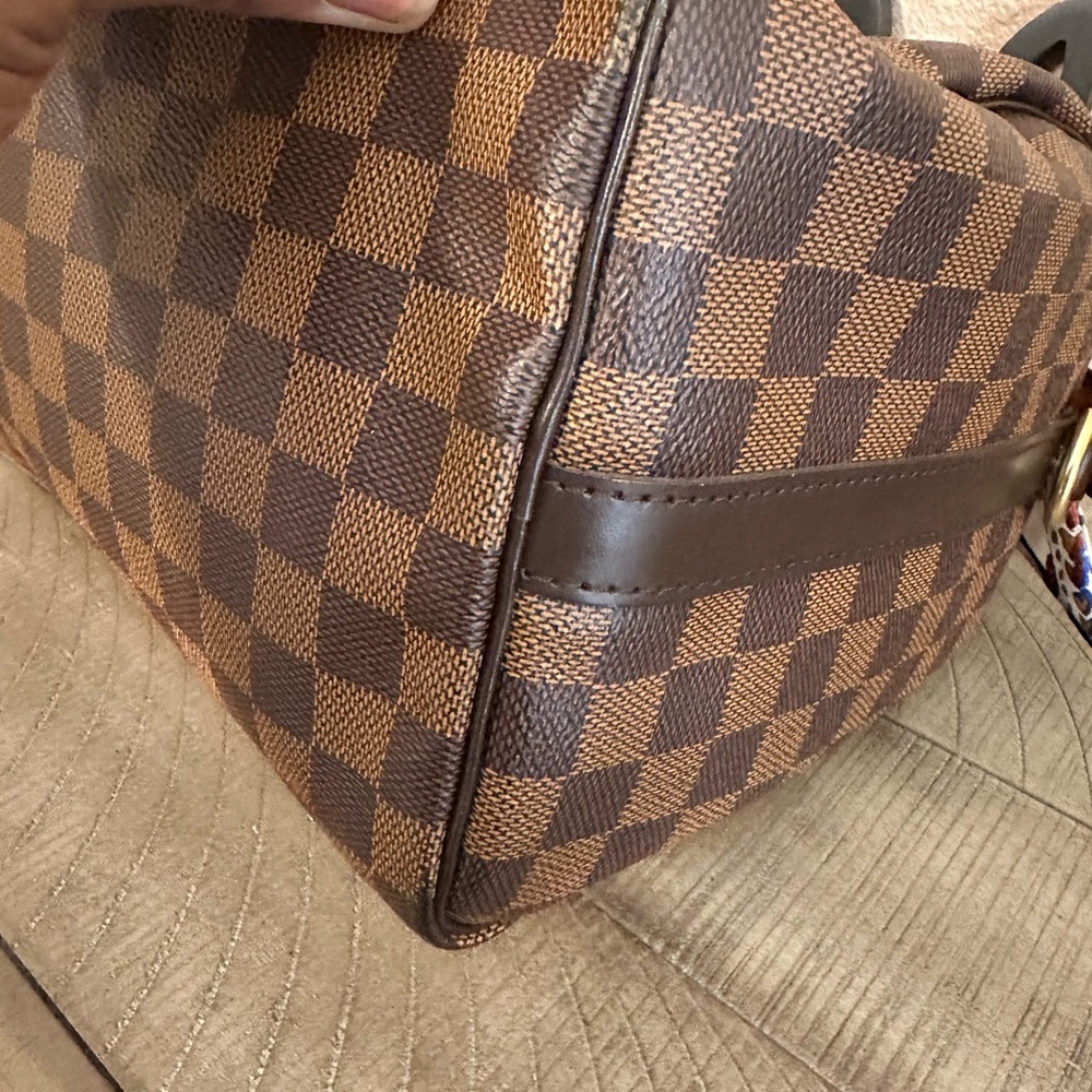 Louis Vuitton Brown Damier Ebene Speedy Bandoulière with Pink Accent Scarf - Picture 9 of 16